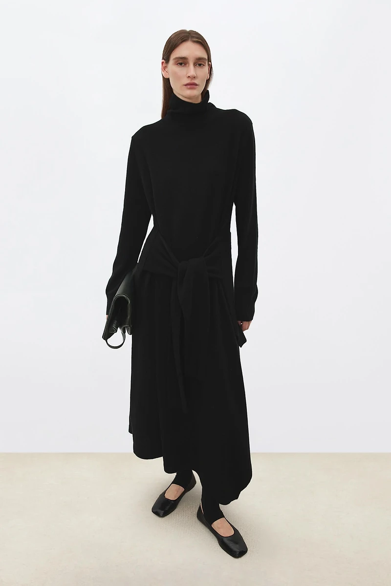 Cashmere-Wool Asymmetric Slit Dress