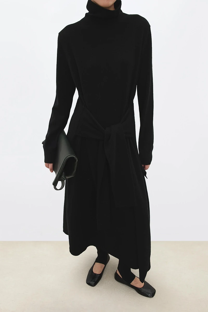 Cashmere-Wool Asymmetric Slit Dress