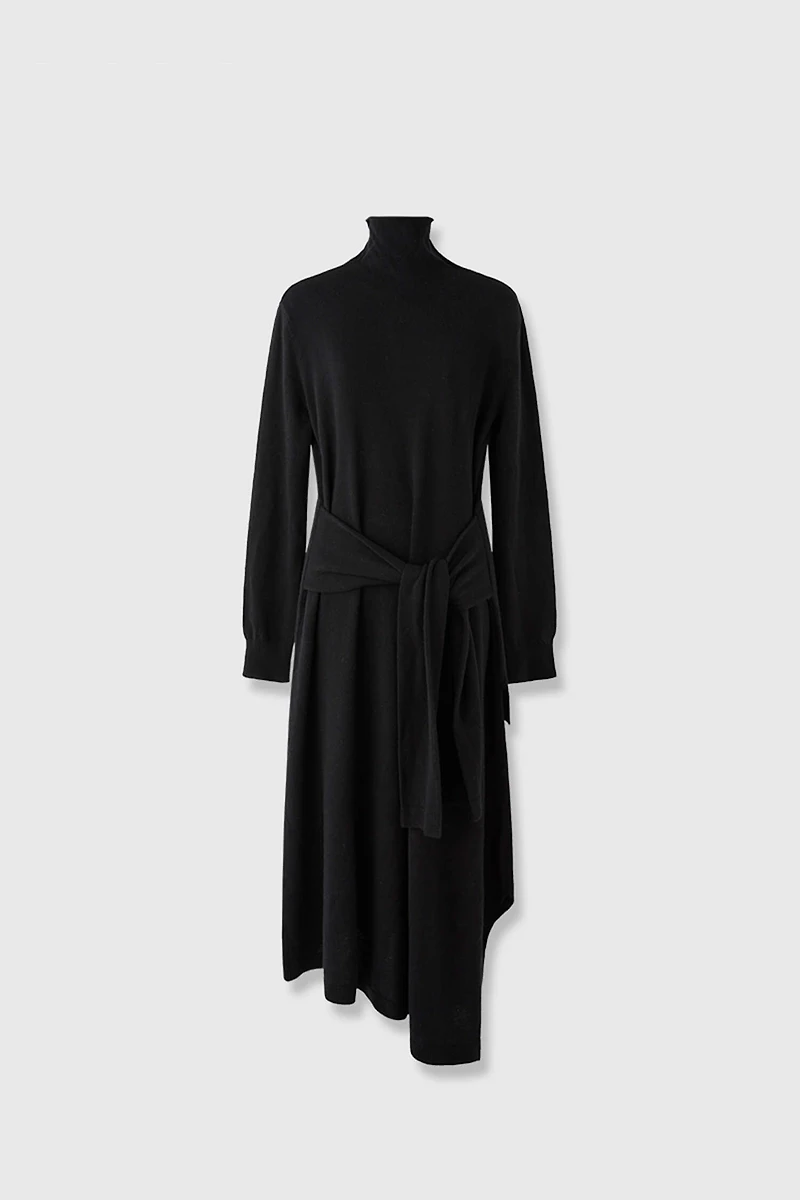 Cashmere-Wool Asymmetric Slit Dress