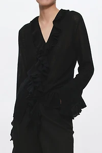 Cashmere-Wool Blend Petal-Collar Cardigan