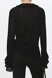 Cashmere-Wool Blend Petal-Collar Cardigan