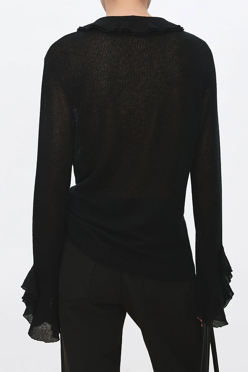 Cashmere-Wool Blend Petal-Collar Cardigan
