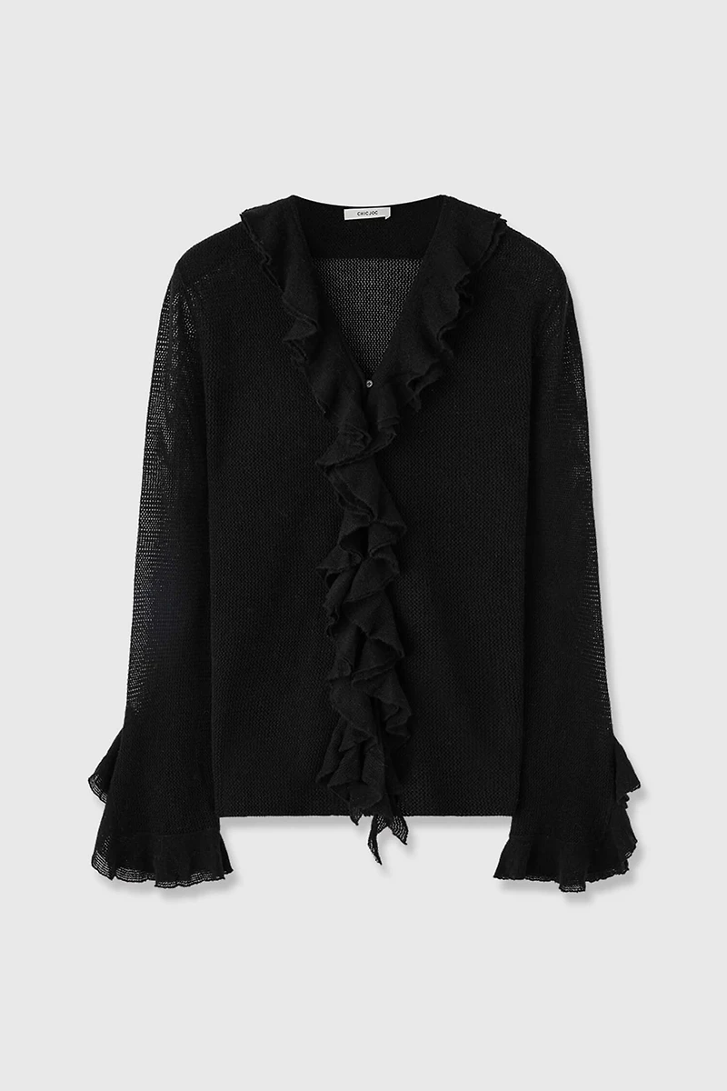 Cashmere-Wool Blend Petal-Collar Cardigan