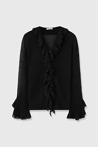 Cashmere-Wool Blend Petal-Collar Cardigan
