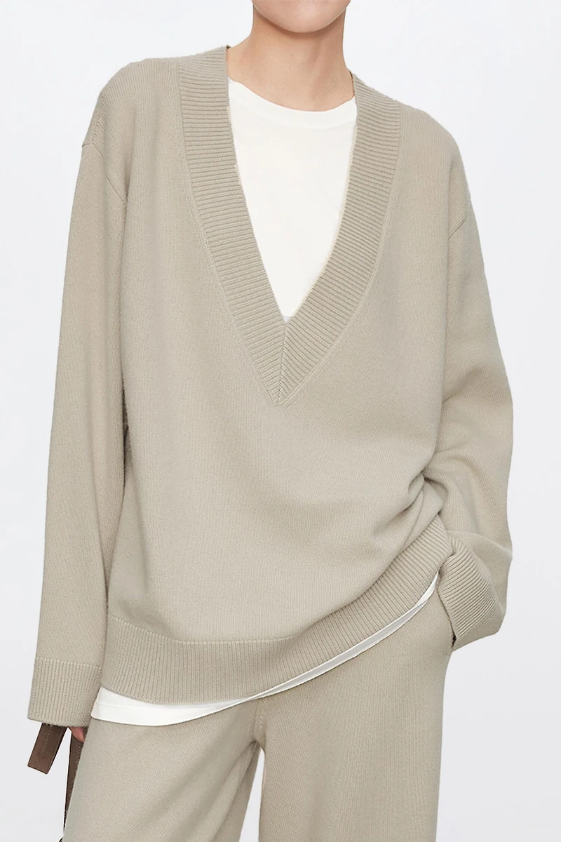 Cashmere-wool Deep V-neck Sweater