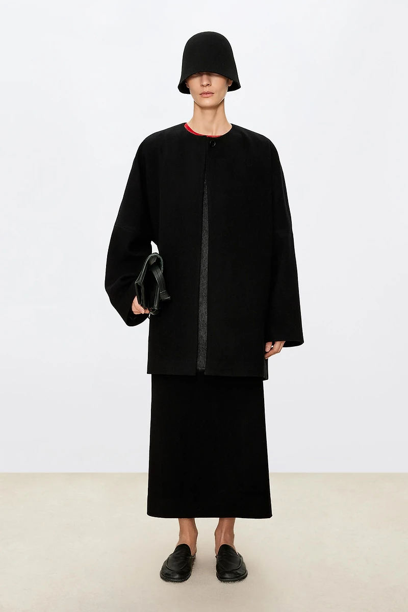 Cashmere‑wool Back‑slit Round‑neck Coat