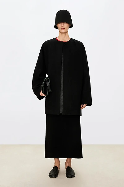 Cashmere‑wool Back‑slit Round‑neck Coat