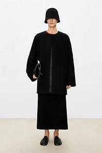 Cashmere‑wool Back‑slit Round‑neck Coat