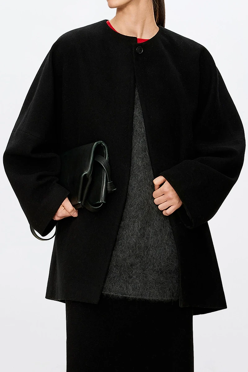Cashmere‑wool Back‑slit Round‑neck Coat