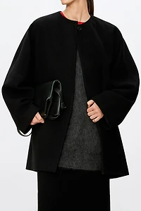 Cashmere‑wool Back‑slit Round‑neck Coat