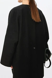 Cashmere‑wool Back‑slit Round‑neck Coat