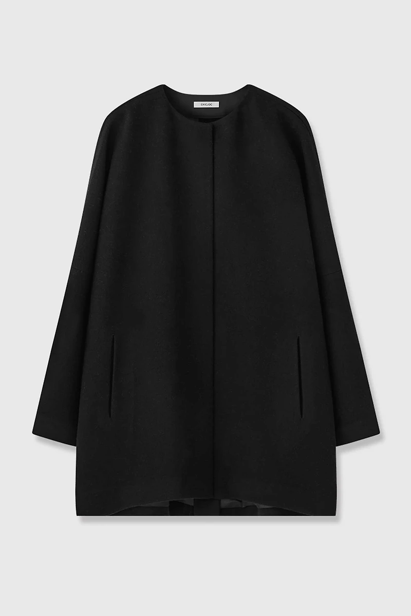 Cashmere‑wool Back‑slit Round‑neck Coat