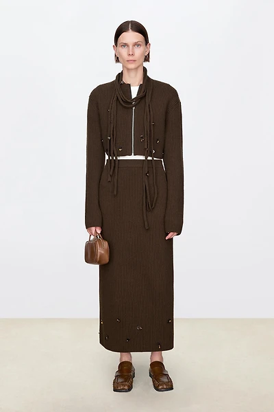 Cashmere Wool Hand-Beaded Midi Skirt