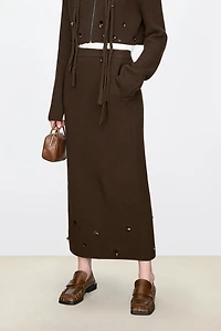 Cashmere Wool Hand-Beaded Midi Skirt