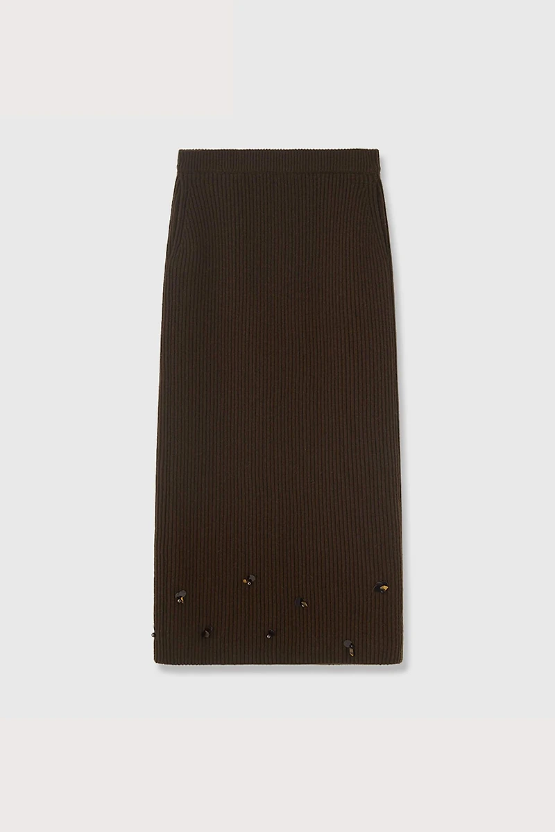 Cashmere Wool Hand-Beaded Midi Skirt