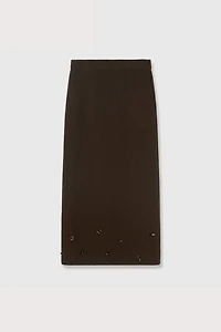 Cashmere Wool Hand-Beaded Midi Skirt