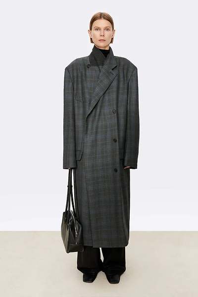British Welsh Pattern Pure Wool Asymmetrical Lapel Tailored Coat
