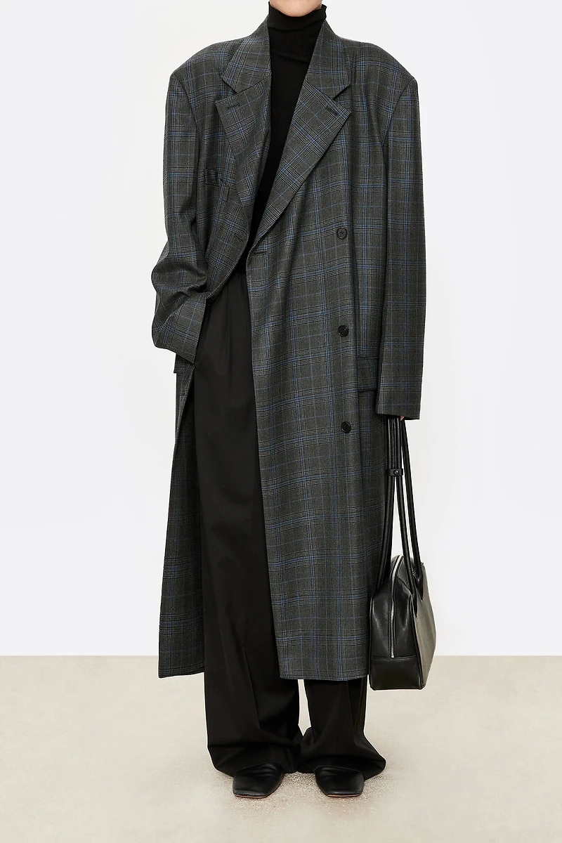 British Welsh Pattern Pure Wool Asymmetrical Lapel Tailored Coat