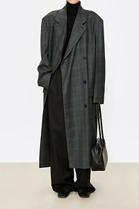 British Welsh Pattern Pure Wool Asymmetrical Lapel Tailored Coat