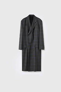British Welsh Pattern Pure Wool Asymmetrical Lapel Tailored Coat