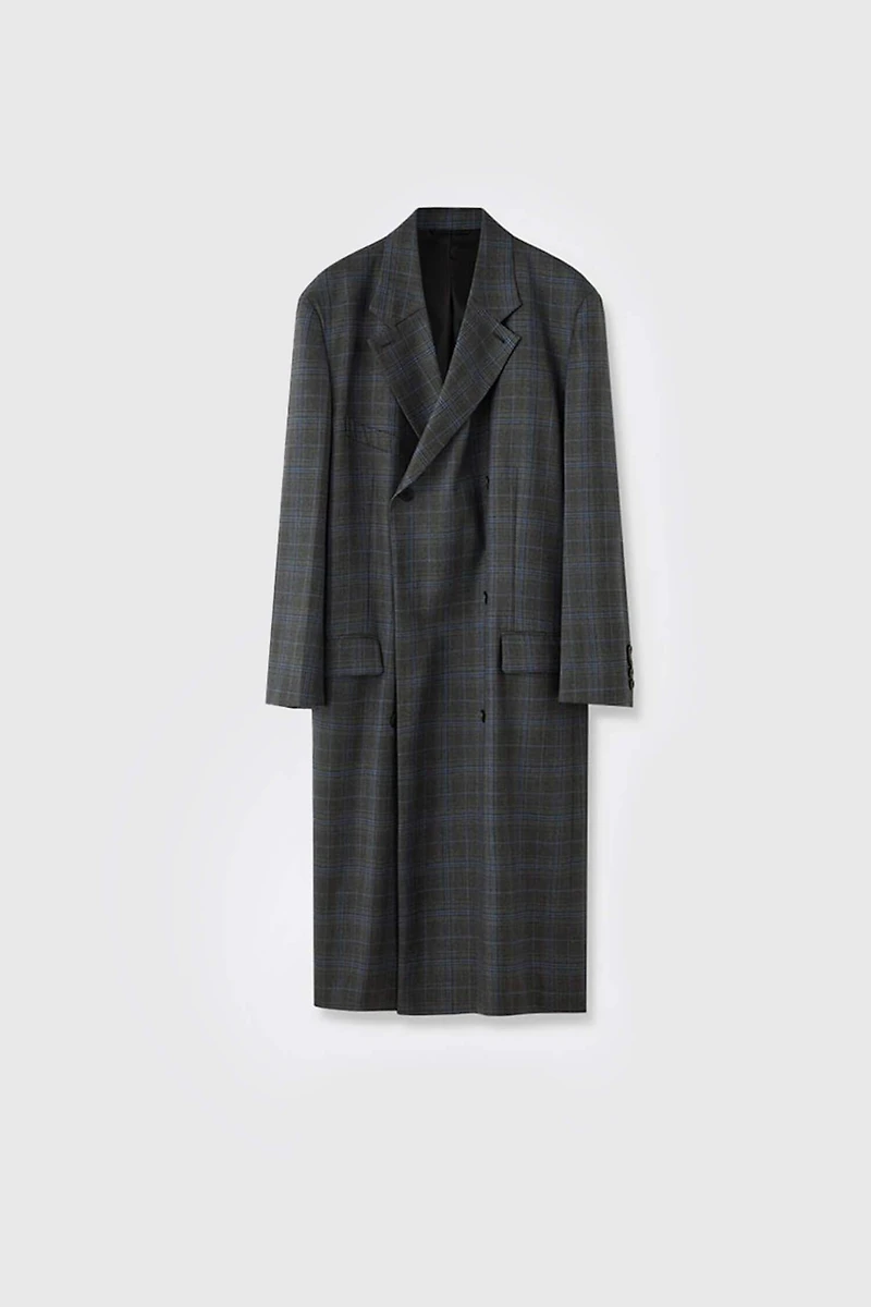 British Welsh Pattern Pure Wool Asymmetrical Lapel Tailored Coat