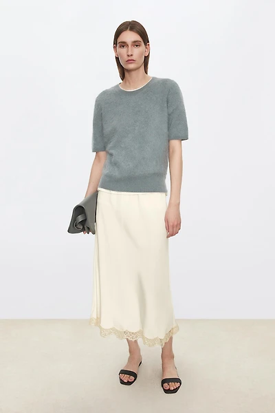 Classic Crewneck Short-Sleeve Cashmere Top