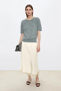 Classic Crewneck Short-Sleeve Cashmere Top