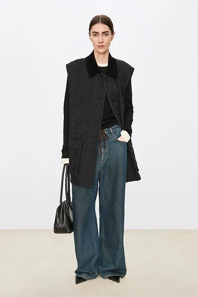 Corduroy Collar Denim Vest