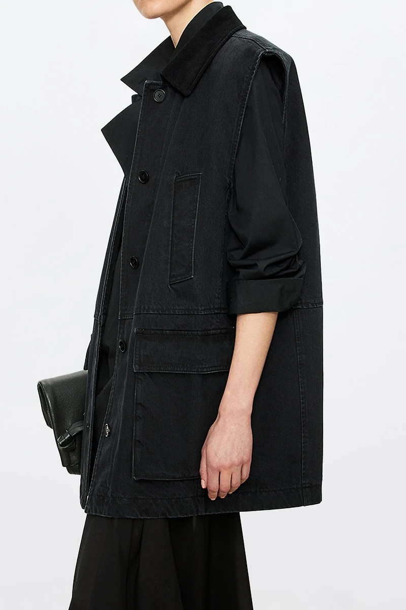 Corduroy Collar Denim Vest