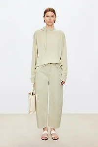 Cotton and Linen Ribbon Tie Collar Top