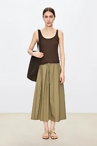 Cotton Drawstring Midi Skirt