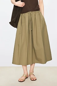 Cotton Drawstring Midi Skirt