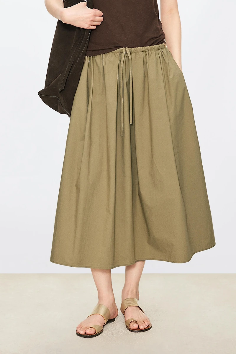 Cotton Drawstring Midi Skirt