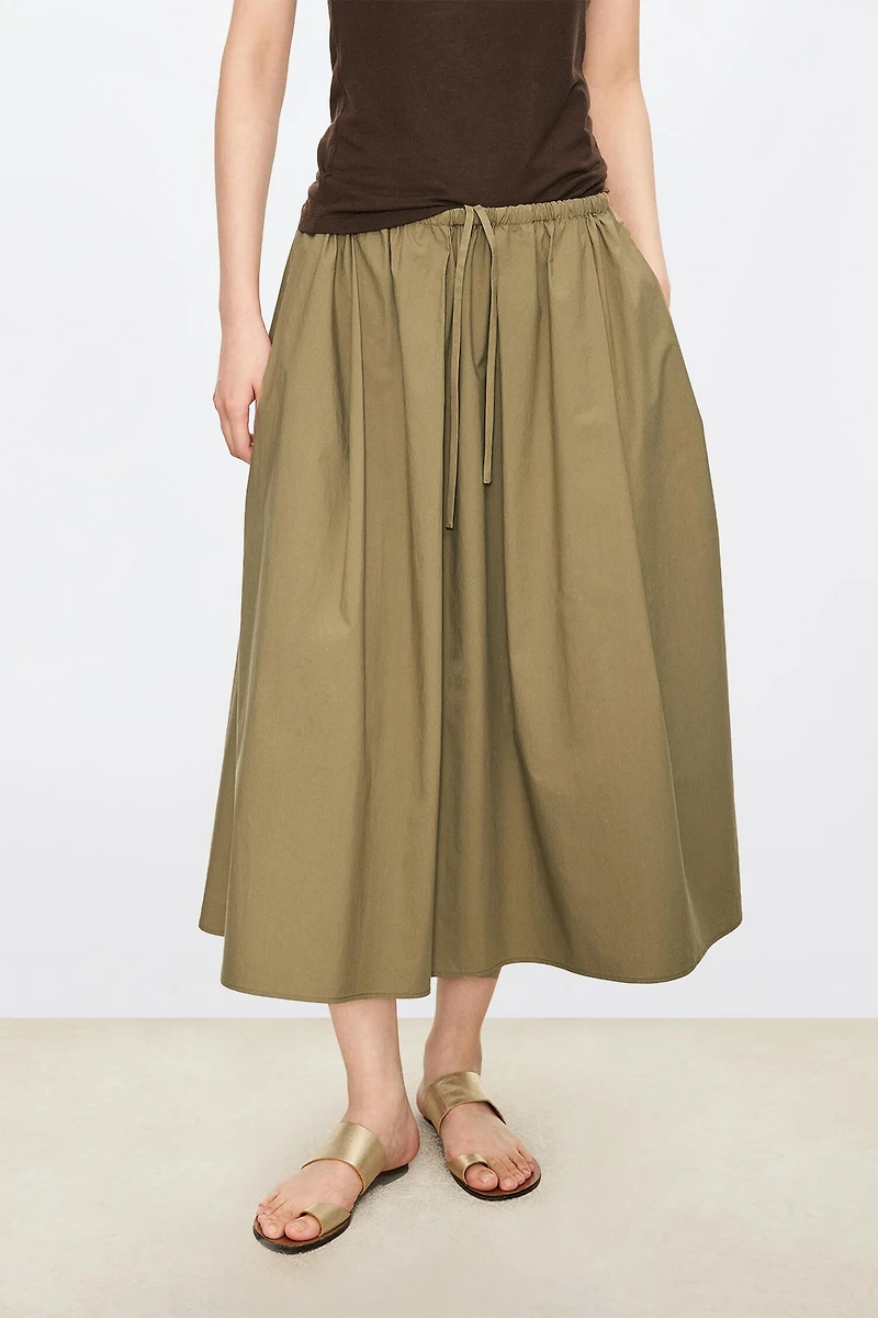 Cotton Drawstring Midi Skirt