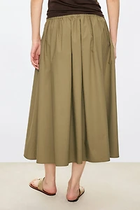 Cotton Drawstring Midi Skirt