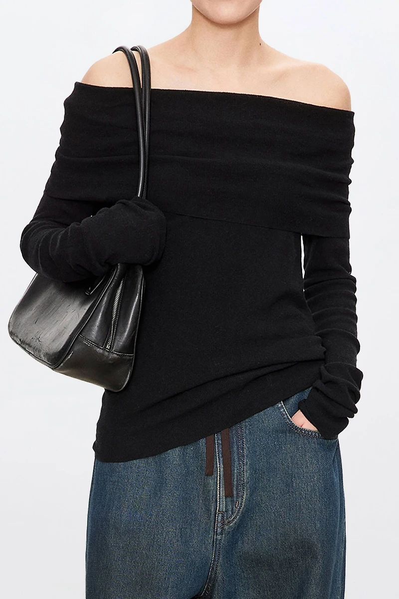 Cotton-Linen Boat Neck Long-Sleeve Top
