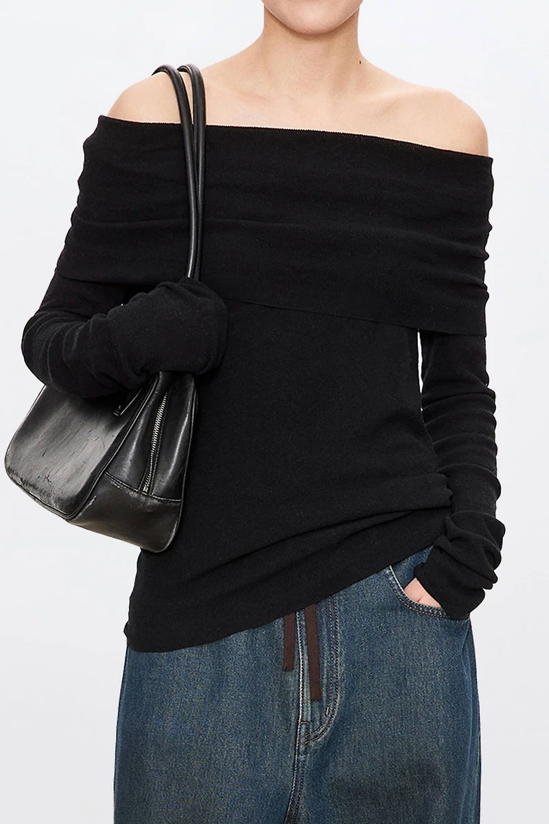 Cotton-Linen Boat Neck Long-Sleeve Top