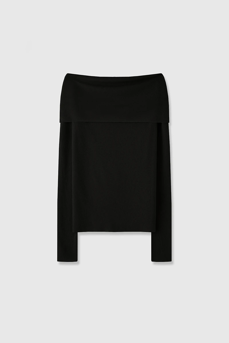 Cotton-Linen Boat Neck Long-Sleeve Top