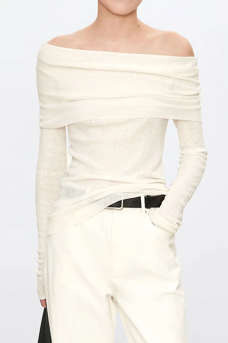 Cotton-Linen Boat Neck Long-Sleeve Top