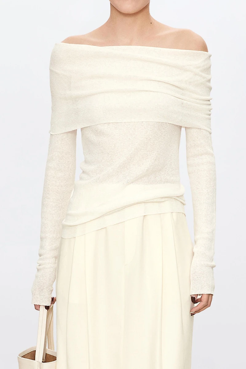 Cotton-Linen Boat Neck Long-Sleeve Top
