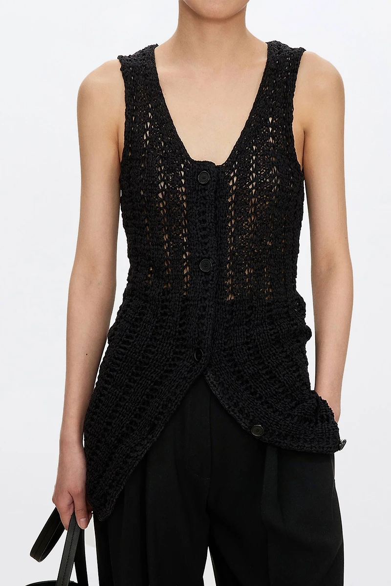 Cotton Openwork Chunky Knit Vest