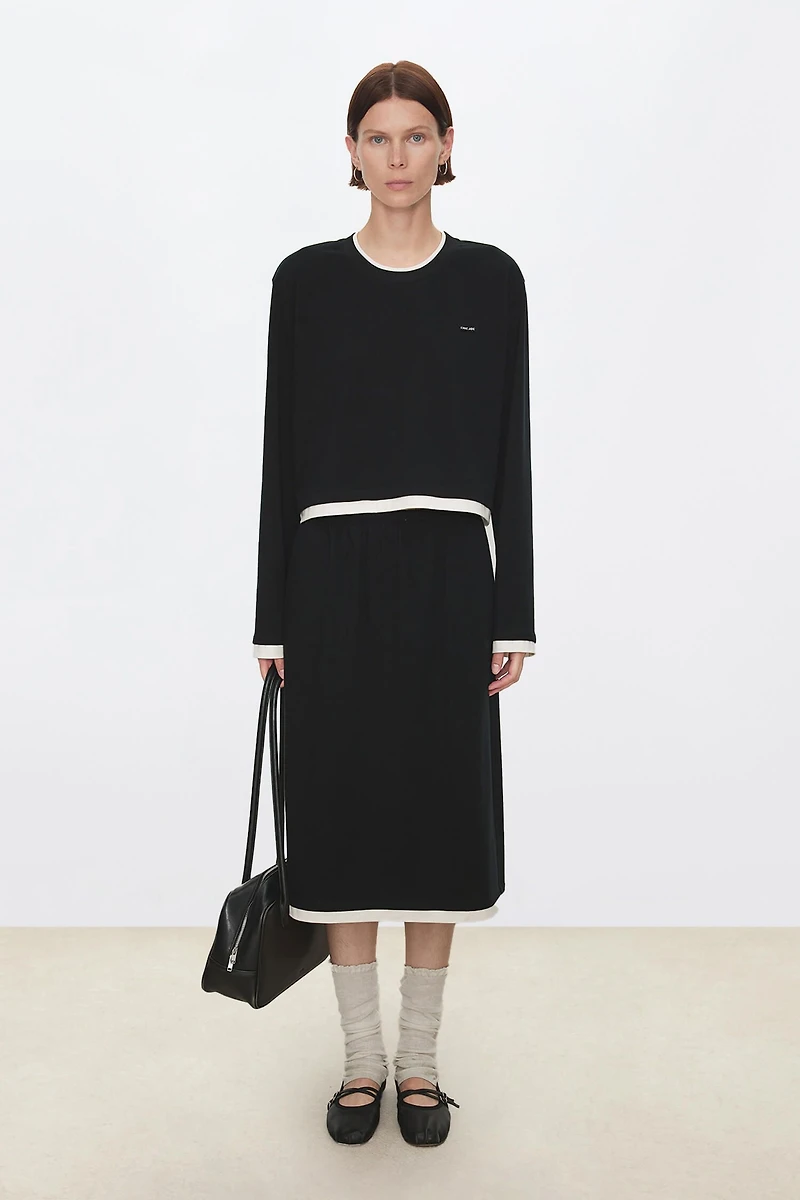 Cotton-Wool Color-Block Midi Skirt