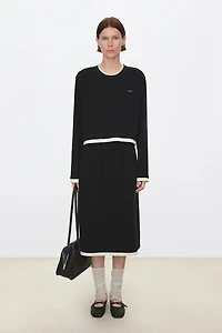 Cotton-Wool Color-Block Midi Skirt