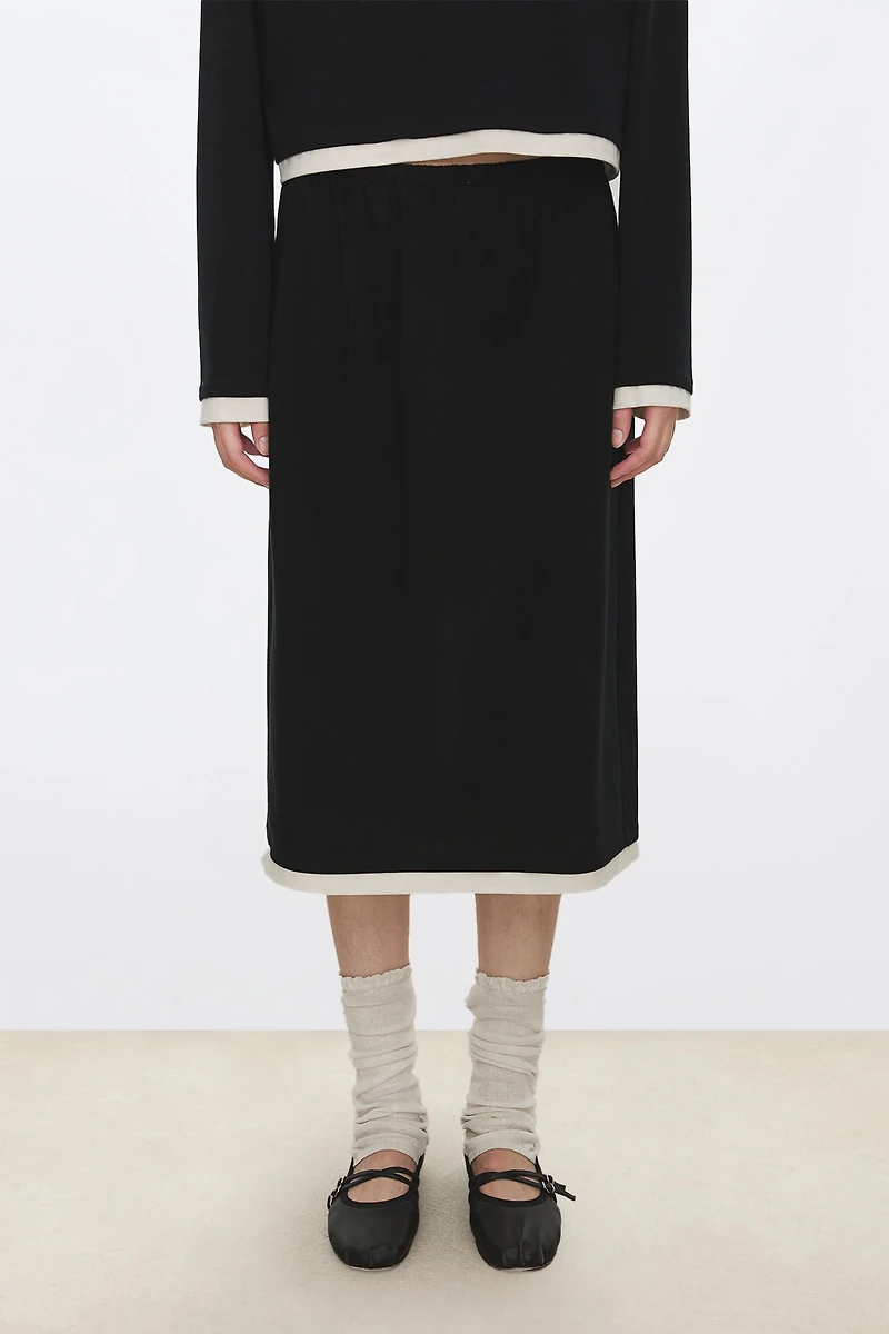 Cotton-Wool Color-Block Midi Skirt