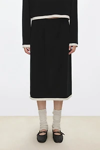 Cotton-Wool Color-Block Midi Skirt