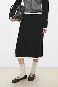 Cotton-Wool Color-Block Midi Skirt