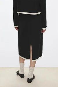 Cotton-Wool Color-Block Midi Skirt