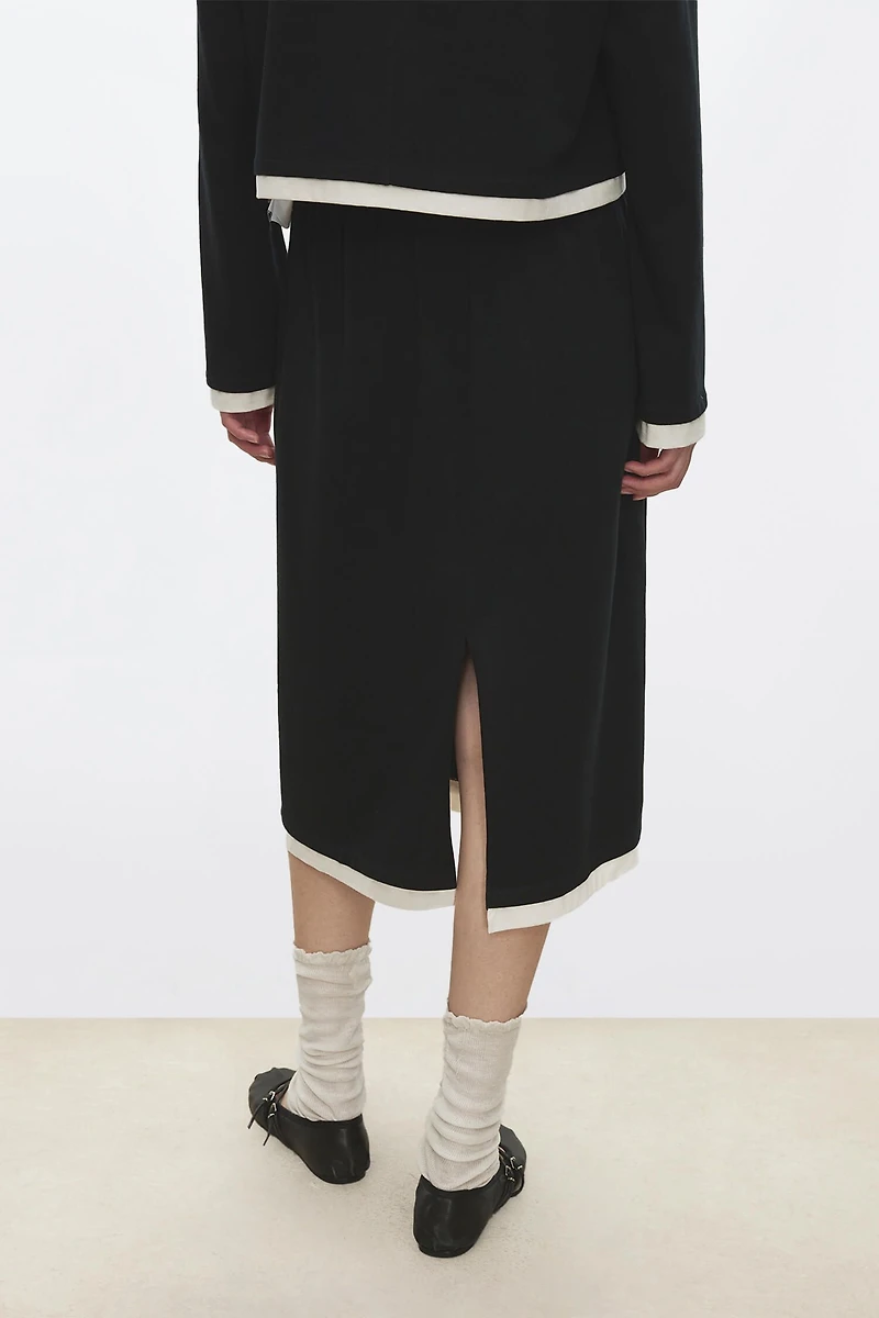 Cotton-Wool Color-Block Midi Skirt