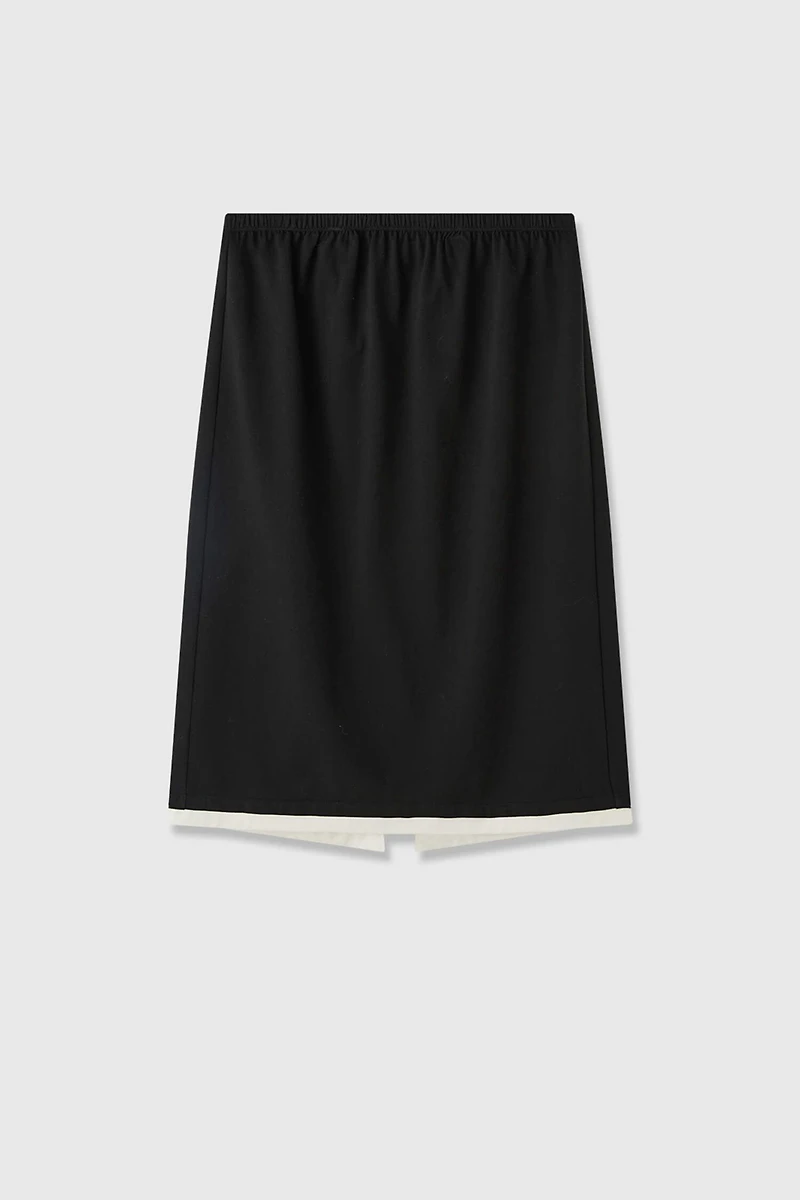 Cotton-Wool Color-Block Midi Skirt