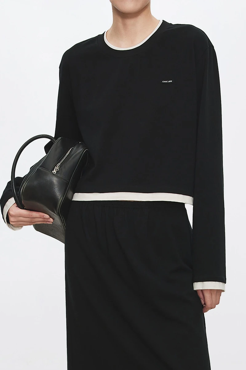 Cotton-Wool Paneled Long-Sleeve Top